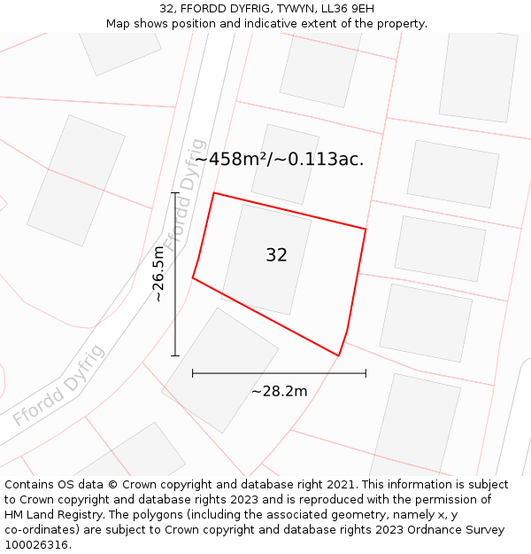 32, FFORDD DYFRIG, TYWYN, LL36 9EH: Plot and title map