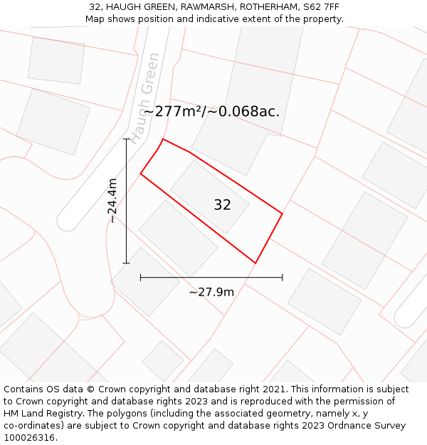 32, HAUGH GREEN, RAWMARSH, ROTHERHAM, S62 7FF: Plot and title map
