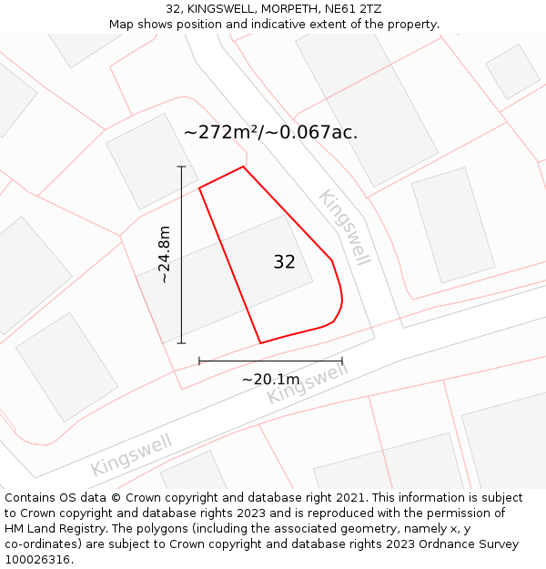 32, KINGSWELL, MORPETH, NE61 2TZ: Plot and title map