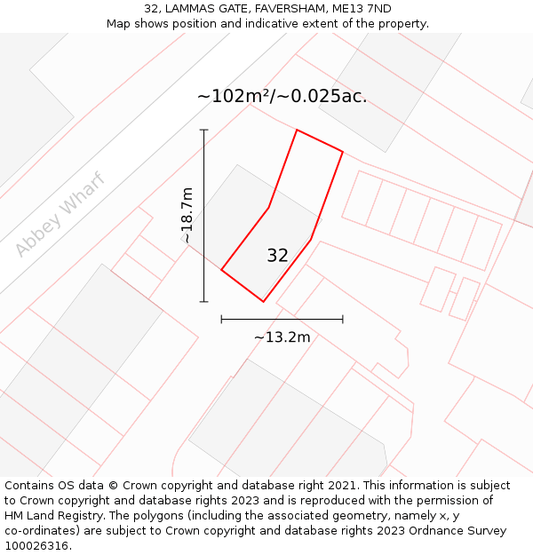 32, LAMMAS GATE, FAVERSHAM, ME13 7ND: Plot and title map
