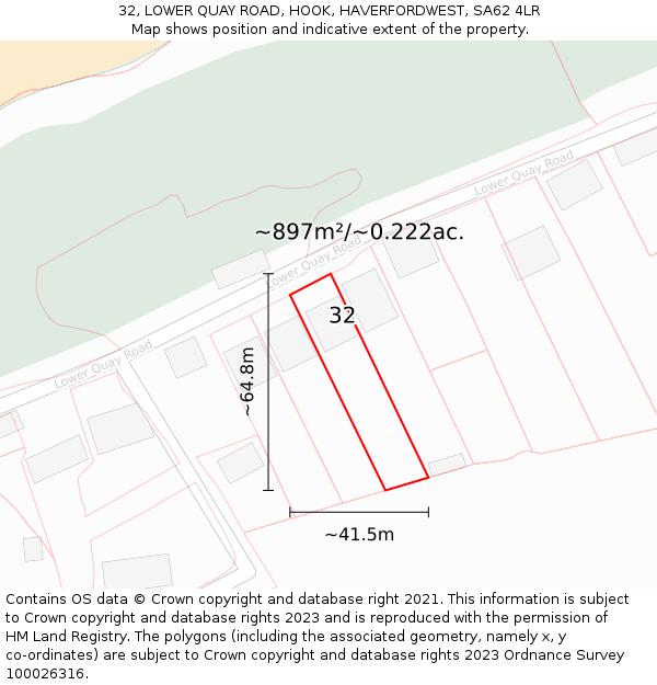 32, LOWER QUAY ROAD, HOOK, HAVERFORDWEST, SA62 4LR: Plot and title map