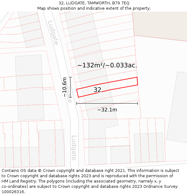 32, LUDGATE, TAMWORTH, B79 7EQ: Plot and title map