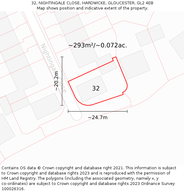 32, NIGHTINGALE CLOSE, HARDWICKE, GLOUCESTER, GL2 4EB: Plot and title map