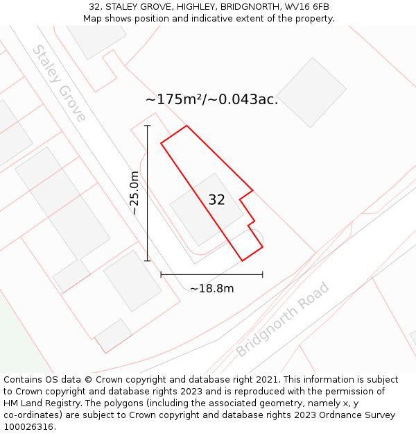 32, STALEY GROVE, HIGHLEY, BRIDGNORTH, WV16 6FB: Plot and title map