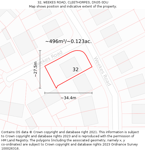 32, WEEKES ROAD, CLEETHORPES, DN35 0DU: Plot and title map