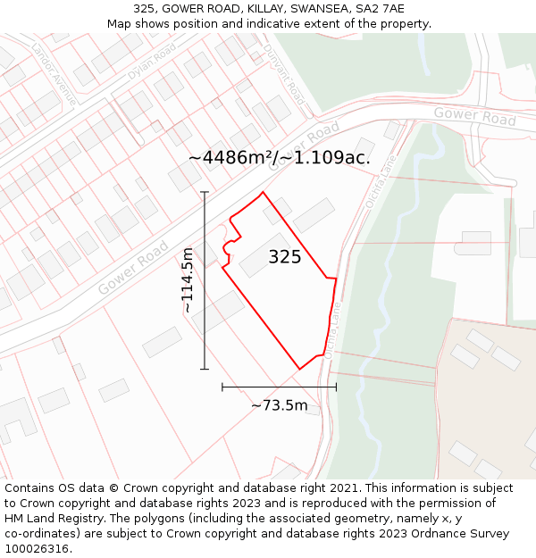 325, GOWER ROAD, KILLAY, SWANSEA, SA2 7AE: Plot and title map