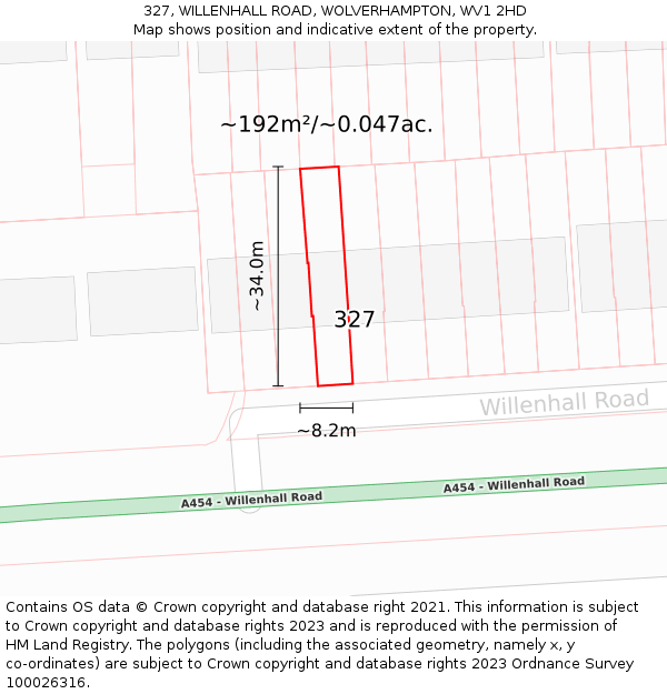 327, WILLENHALL ROAD, WOLVERHAMPTON, WV1 2HD: Plot and title map