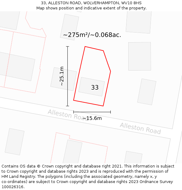 33, ALLESTON ROAD, WOLVERHAMPTON, WV10 8HS: Plot and title map