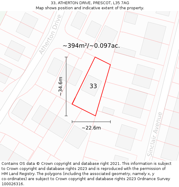 33, ATHERTON DRIVE, PRESCOT, L35 7AG: Plot and title map