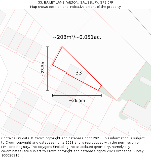 33, BAILEY LANE, WILTON, SALISBURY, SP2 0FR: Plot and title map