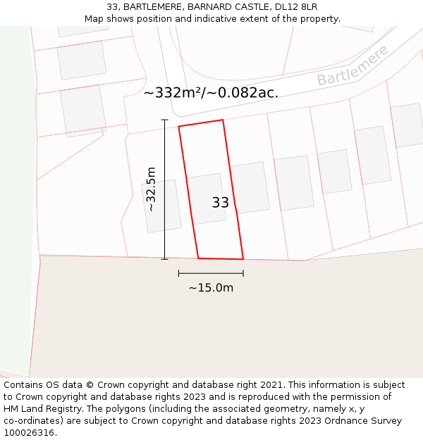 33, BARTLEMERE, BARNARD CASTLE, DL12 8LR: Plot and title map