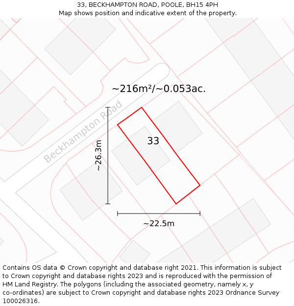 33, BECKHAMPTON ROAD, POOLE, BH15 4PH: Plot and title map