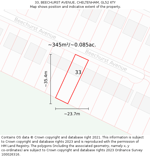 33, BEECHURST AVENUE, CHELTENHAM, GL52 6TY: Plot and title map