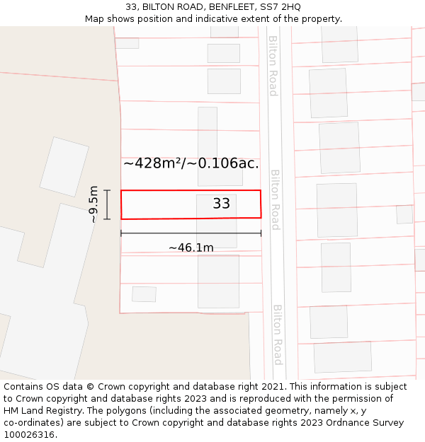 33, BILTON ROAD, BENFLEET, SS7 2HQ: Plot and title map