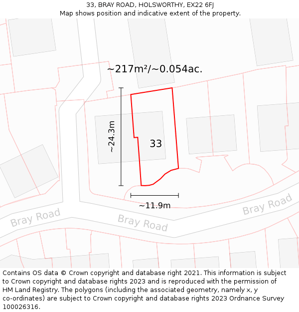 33, BRAY ROAD, HOLSWORTHY, EX22 6FJ: Plot and title map