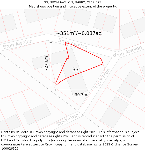 33, BRON AWELON, BARRY, CF62 6PS: Plot and title map