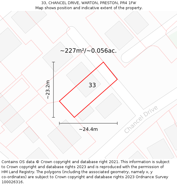 33, CHANCEL DRIVE, WARTON, PRESTON, PR4 1FW: Plot and title map