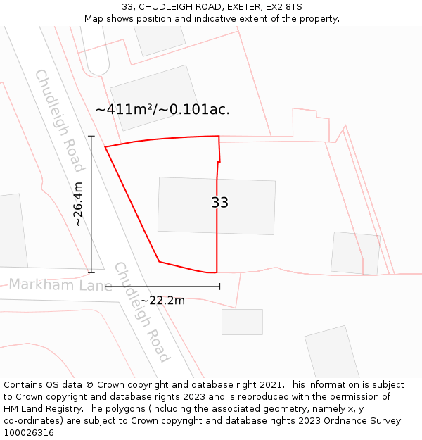 33, CHUDLEIGH ROAD, EXETER, EX2 8TS: Plot and title map