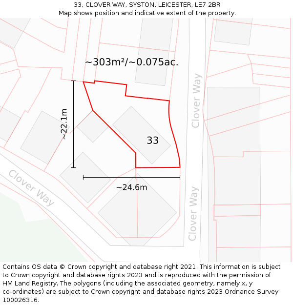 33, CLOVER WAY, SYSTON, LEICESTER, LE7 2BR: Plot and title map