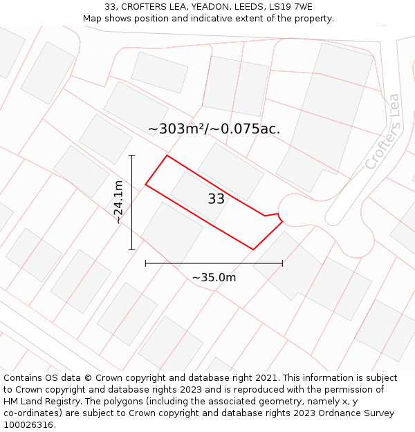 33, CROFTERS LEA, YEADON, LEEDS, LS19 7WE: Plot and title map