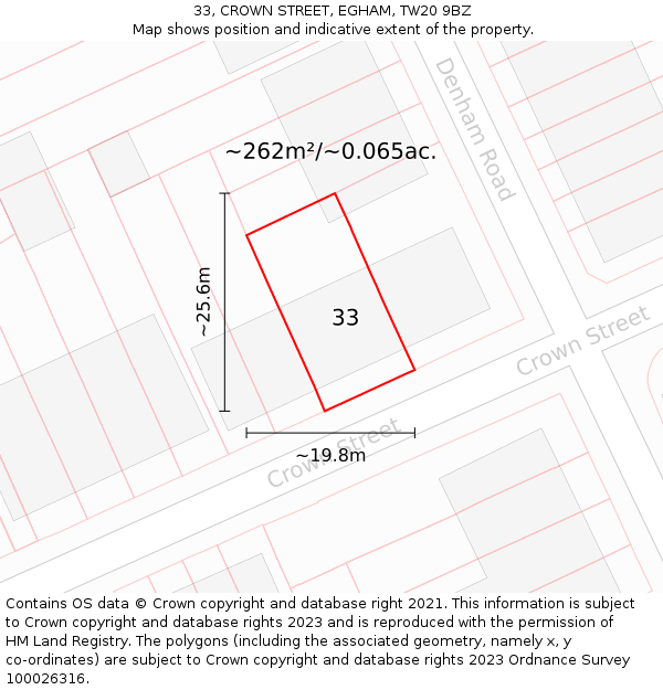 33, CROWN STREET, EGHAM, TW20 9BZ: Plot and title map