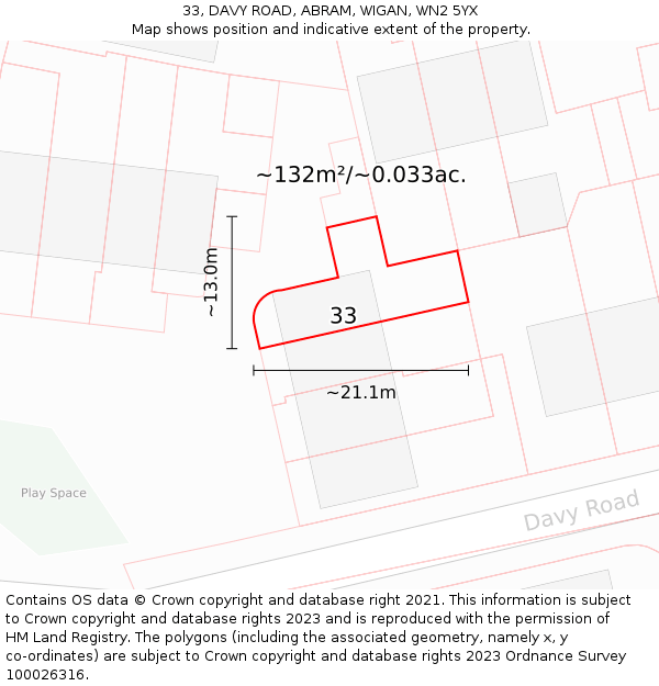 33, DAVY ROAD, ABRAM, WIGAN, WN2 5YX: Plot and title map