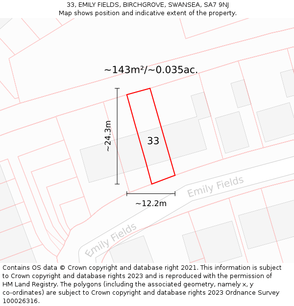 33, EMILY FIELDS, BIRCHGROVE, SWANSEA, SA7 9NJ: Plot and title map