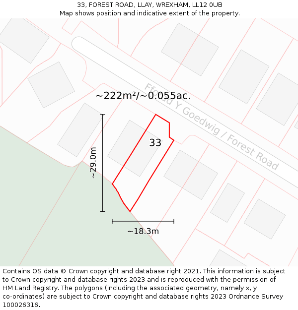 33, FOREST ROAD, LLAY, WREXHAM, LL12 0UB: Plot and title map