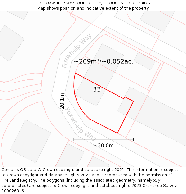 33, FOXWHELP WAY, QUEDGELEY, GLOUCESTER, GL2 4DA: Plot and title map