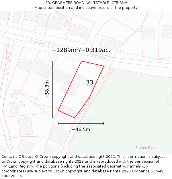 33, GRASMERE ROAD, WHITSTABLE, CT5 3NA: Plot and title map