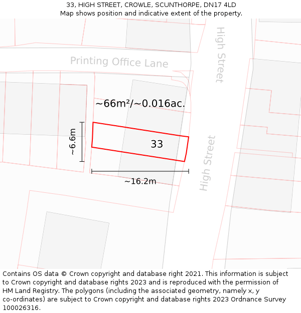 33, HIGH STREET, CROWLE, SCUNTHORPE, DN17 4LD: Plot and title map