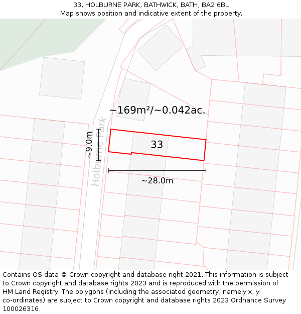 33, HOLBURNE PARK, BATHWICK, BATH, BA2 6BL: Plot and title map
