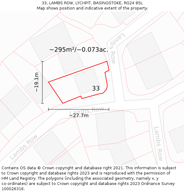 33, LAMBS ROW, LYCHPIT, BASINGSTOKE, RG24 8SL: Plot and title map