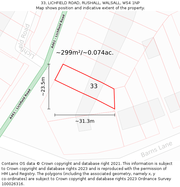 33, LICHFIELD ROAD, RUSHALL, WALSALL, WS4 1NP: Plot and title map