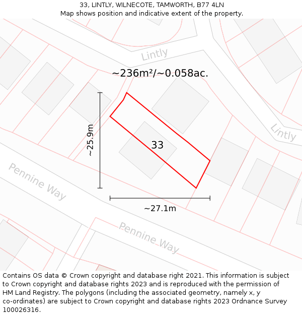 33, LINTLY, WILNECOTE, TAMWORTH, B77 4LN: Plot and title map