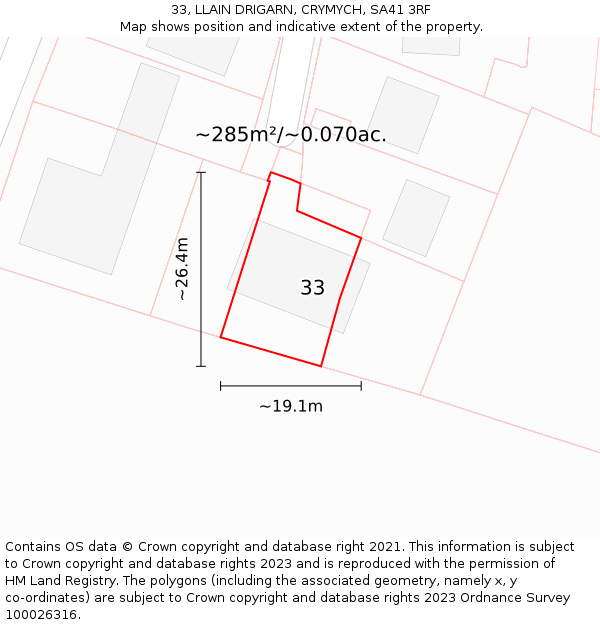 33, LLAIN DRIGARN, CRYMYCH, SA41 3RF: Plot and title map