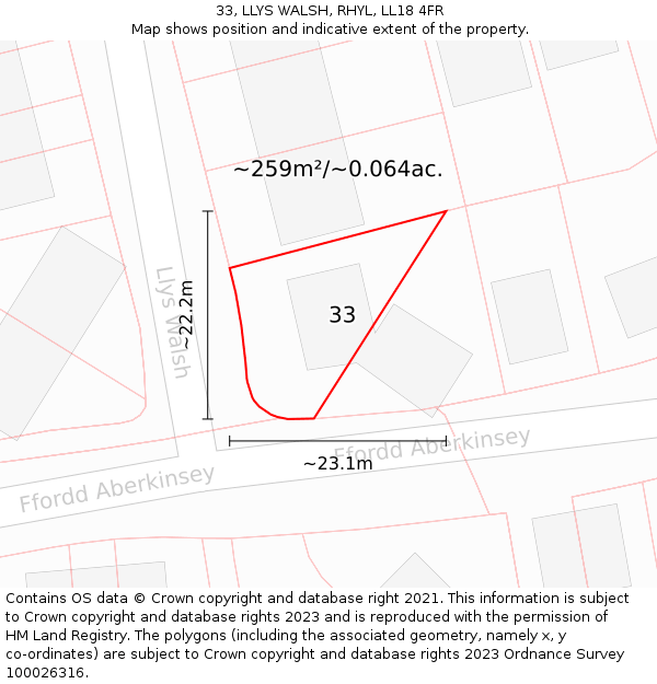 33, LLYS WALSH, RHYL, LL18 4FR: Plot and title map