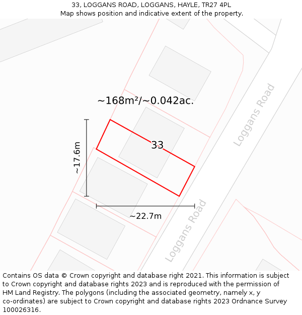 33, LOGGANS ROAD, LOGGANS, HAYLE, TR27 4PL: Plot and title map