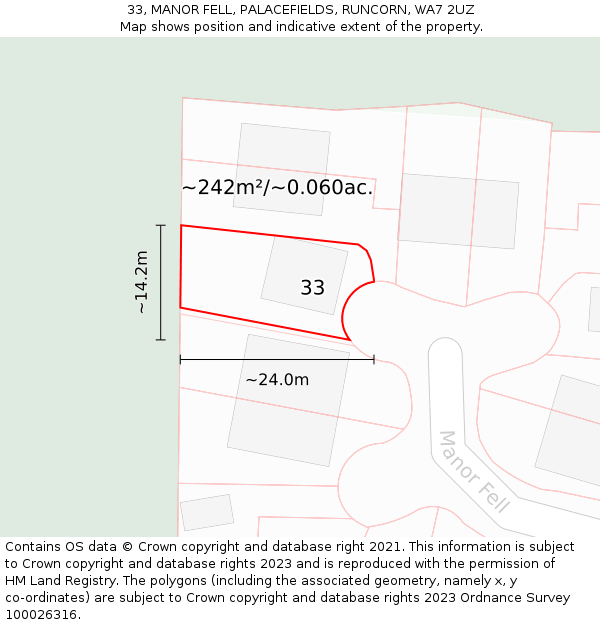 33, MANOR FELL, PALACEFIELDS, RUNCORN, WA7 2UZ: Plot and title map