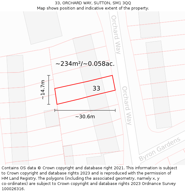 33, ORCHARD WAY, SUTTON, SM1 3QQ: Plot and title map