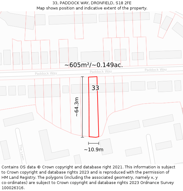 33, PADDOCK WAY, DRONFIELD, S18 2FE: Plot and title map