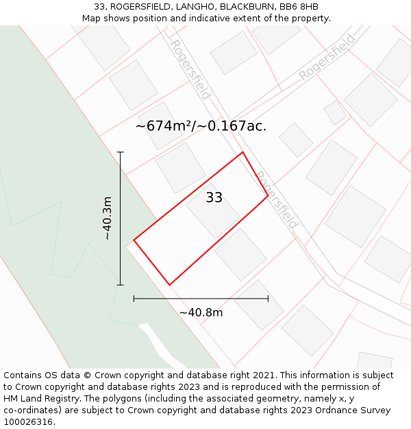 33, ROGERSFIELD, LANGHO, BLACKBURN, BB6 8HB: Plot and title map
