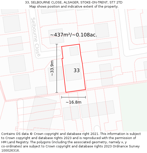 33, SELBOURNE CLOSE, ALSAGER, STOKE-ON-TRENT, ST7 2TD: Plot and title map