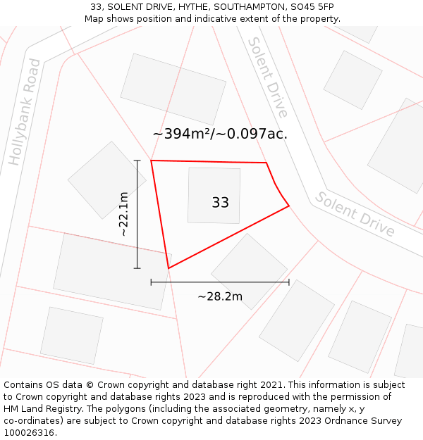 33, SOLENT DRIVE, HYTHE, SOUTHAMPTON, SO45 5FP: Plot and title map