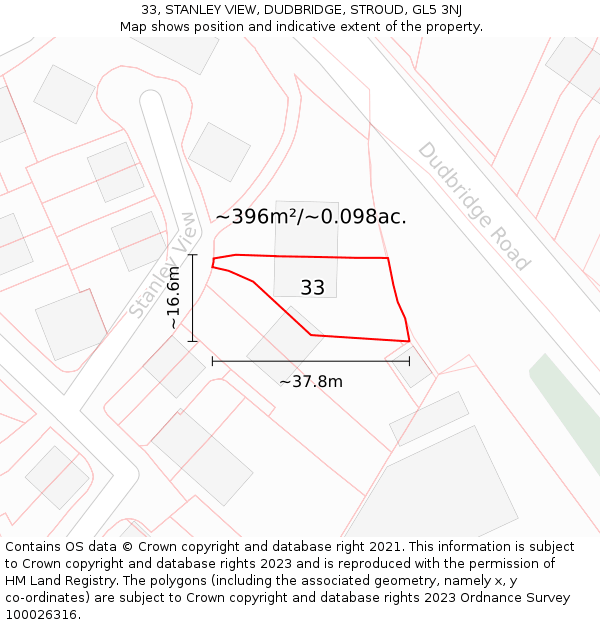 33, STANLEY VIEW, DUDBRIDGE, STROUD, GL5 3NJ: Plot and title map