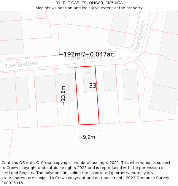 33, THE GABLES, ONGAR, CM5 0GA: Plot and title map