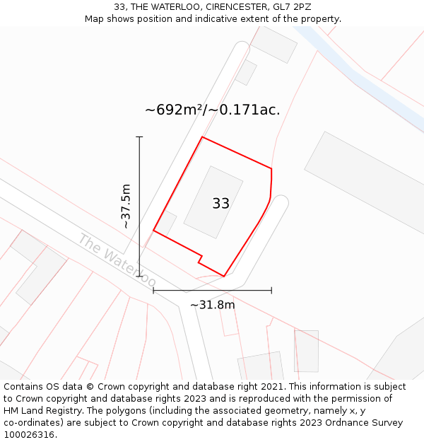 33, THE WATERLOO, CIRENCESTER, GL7 2PZ: Plot and title map