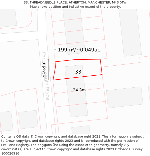 33, THREADNEEDLE PLACE, ATHERTON, MANCHESTER, M46 0TW: Plot and title map