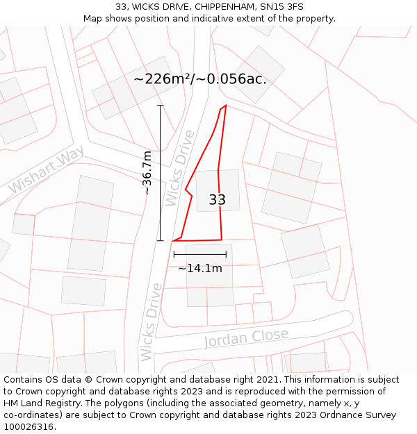 33, WICKS DRIVE, CHIPPENHAM, SN15 3FS: Plot and title map
