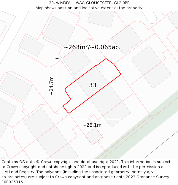33, WINDFALL WAY, GLOUCESTER, GL2 0RP: Plot and title map